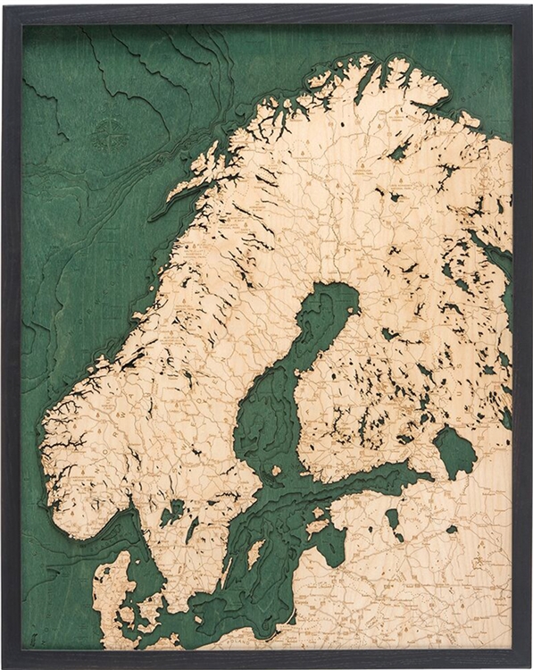 3D Scandinavia Nautical Real Wood Map Depth Decorative Chart