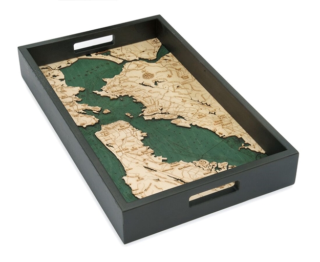San Francisco Bay Nautical Real Wood Map Decorative Serving Tray