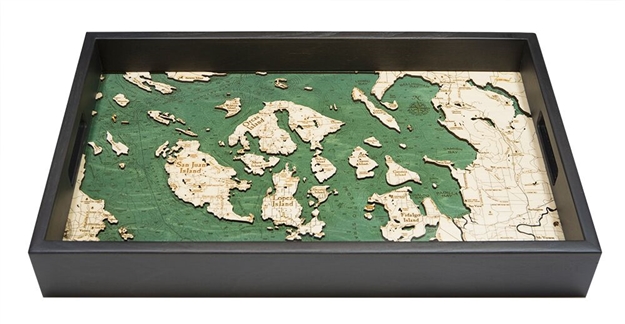 San Juan Islands Nautical Real Wood Map Decorative Serving Tray