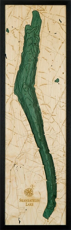 Slaneateles Lake Nautical Topographic Art: Bathymetric Real Wood Decorative Chart
