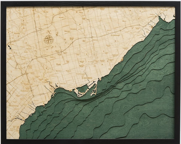 Toronto Nautical Topographic Art: Bathymetric Real Wood Decorative Chart