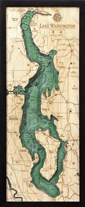 3D Lake Washington Nautical Real Wood Map Depth Decorative Chart