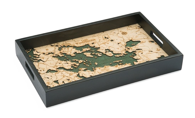 Lake Winnipesaukee Nautical Real Wood Map Decorative Serving Tray