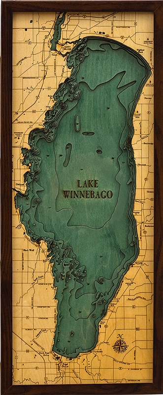 Lake Winnebago Nautical Topographic Art: Bathymetric Real Wood Decorative Chart