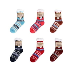 ALP-71191--SHERPA LINED SOCKS, CHRISTMAS DESIGNS (6/PAK)