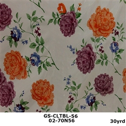 LAVENDER,ORANGE, BLUE FLOWERS ON WHITE BACKGROUND