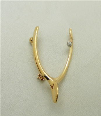 vintage yellow wishing bone pin 14 k gold 1 diamond 3 point clarity SIH1h