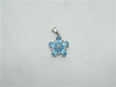 14k white gold natural blue topaz flower pendant