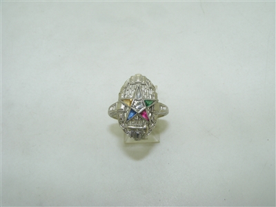 Vintage 14k white gold multi color stone star ring