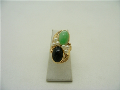 J & Japanese and Black Coral Oval Stone Vintage 1960's Ring