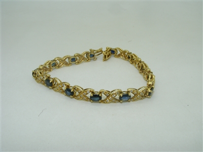 Natural blue Oval sapphire diamond X bracelet