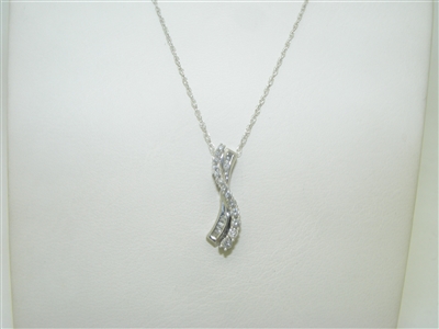 14K White Gold Double Wavy Diamond Pendant