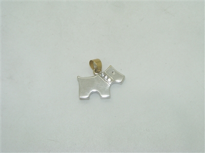 18k yellow and white gold cubic zircon dog pendant