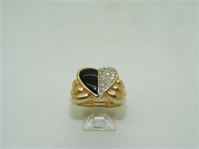 Diamond and onyx heart shape ring