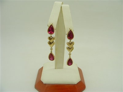 14K Yellow Gold  Professionally Lab Ruby "Pear" Shape Dangling Earrings