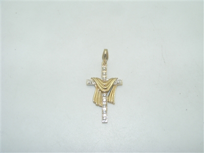 14k Yellow And White Gold Cross Pendant