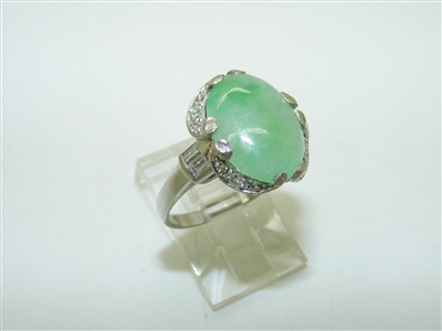 Vintage Platinum Jade Diamond Ring