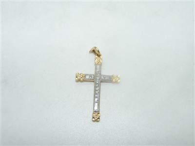 Multi tone gold diamond cross pendant