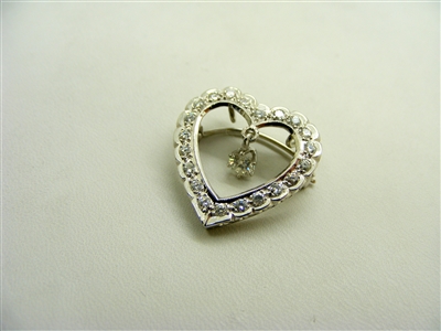 Vintage White 14k Gold Heart Pin/Pendant