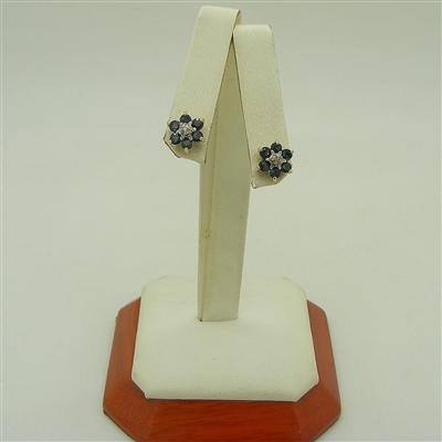 14K Yellow Gold Flower Blue Sapphire Pushback Earrings