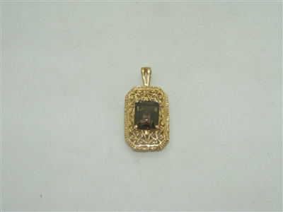 14k yellow gold smoke topaz pendant