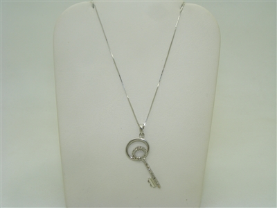 14k white gold diamond key necklace