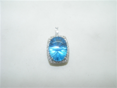14k white gold blue topaz and diamond pendant