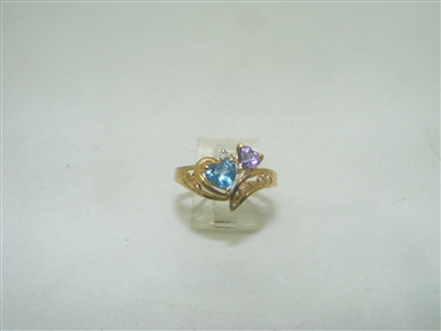 Heart shaped Natural Blue Topaz and Amethyst Diamond Ring