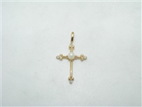 14k Yellow Gold Diamond and Pearl Cross