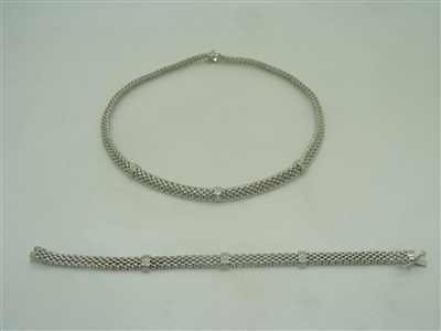 14k white gold necklace and bracelet set