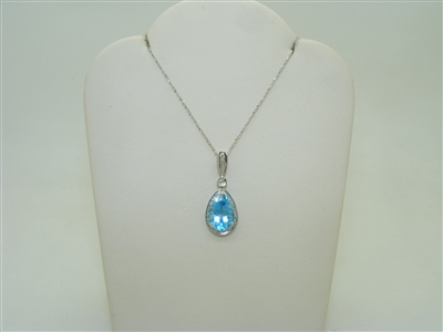 14k White Gold Blue Topaz and Diamond Necklace