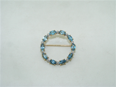 Vintage Blue Topaz and Diamond Circle Pin