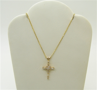 14k Yellow Gold Kids Diamond Cross with Chain