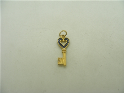 18k yellow gold heart blue enamel