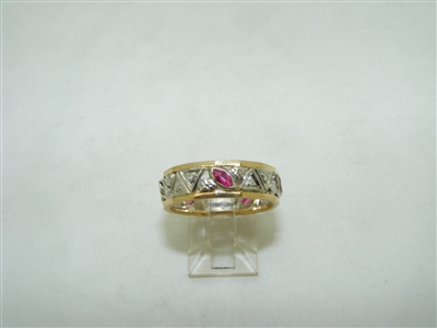 Vintage 2 tone diamond and ruby band