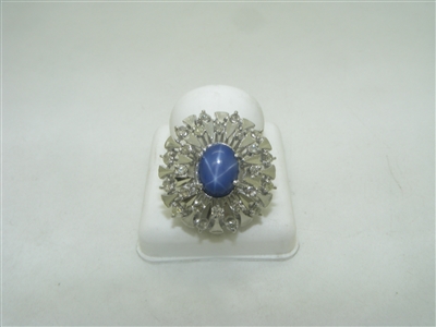 Blue lindy star sapphire and diamond ring
