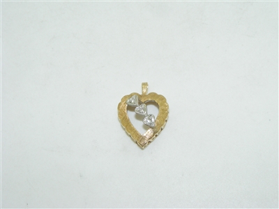 Vintage Multi tone gold diamond heart pendant