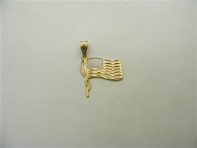 "God Bless America" 14k Yellow Gold Flag Charm