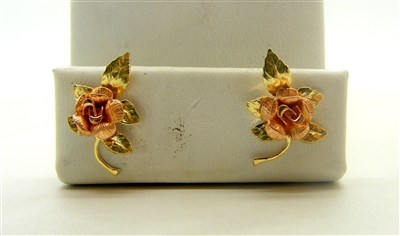 2 Toned 14k Yellow and Pink Gold Leaf Earrings
