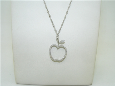 14K White Gold Apple Diamond Pendant