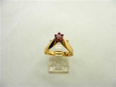 "V" Shape Ruby and Diamond Flower Ring