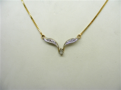 2 toned "V" Shape Diamond Box Chain Necklace