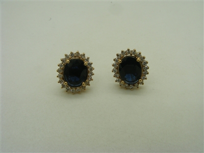 14k yellow gold dark blue Thailand sapphire diamond earrings