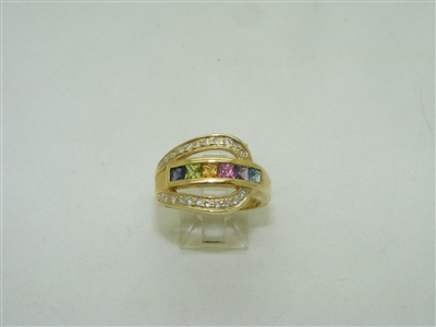Multi color stone diamond ring