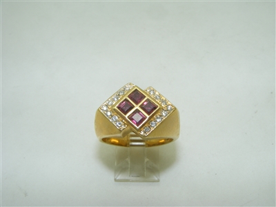 Natural ruby and diamond golden ring