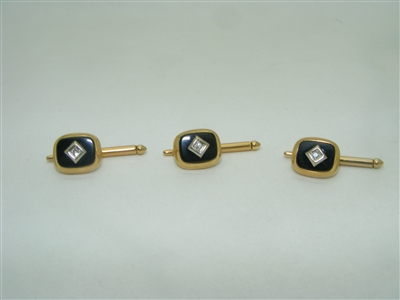 14k yellow diamond and onyx 3 set shirt studs