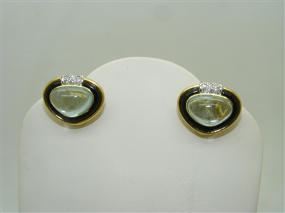 Half Moon Aquamarine Cabochon Diamond Earrings