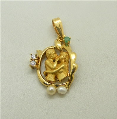 18 K Yellow Gold Kissing Cubic Zirconia Charm