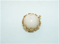 14k Yellow Gold Cream Coral Round Capuchon Pearl Clasp