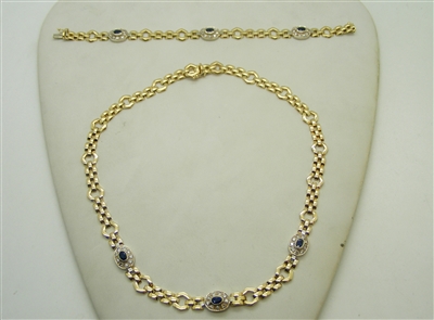 14 K Necklace & Bracelet Diamonds Blue Sapphires